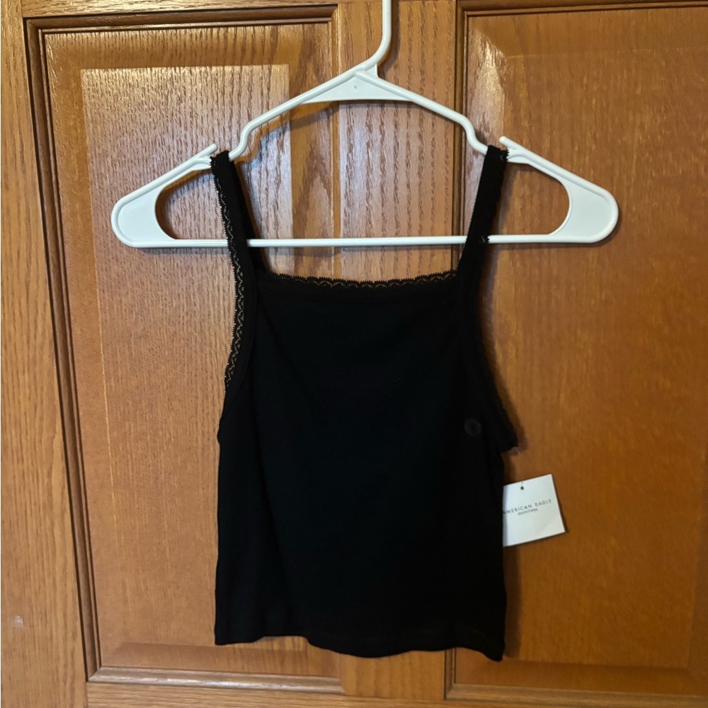 American Eagle Black Lace Trim Women's Top S NWT